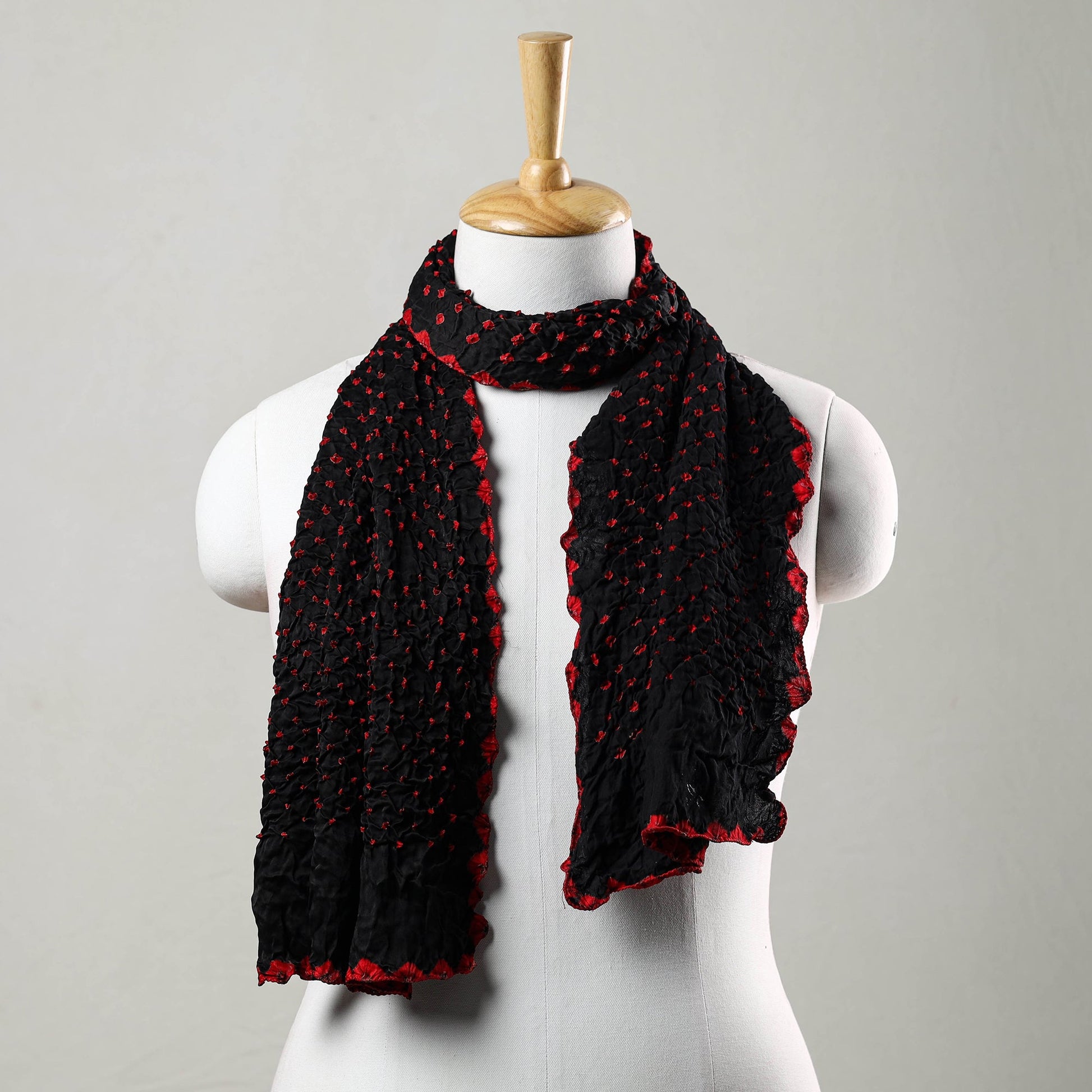 Black - Kutch Bandhani Tie-Dye Modal Silk Stole 01