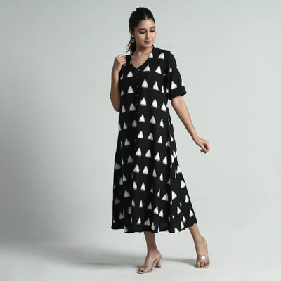 Black - Pochampally Double Ikat Weave Cotton Dress