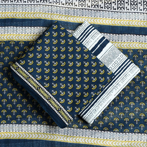 Blue - 3pc Sanganeri Block Print Cotton Dress Material 02