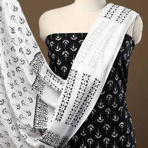 Black - 3pc Sanganeri Block Print Cotton Dress Material 06