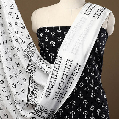 Black - 3pc Sanganeri Block Print Cotton Dress Material 06