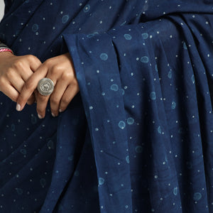 Blue - Akola Hand Block Printed Cotton Saree