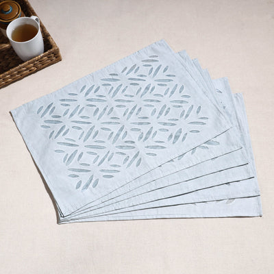 Blue - Applique Cut work Cotton Table Mats (set of 6)