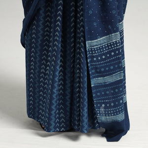 Blue - Akola Hand Block Printed Cotton Saree