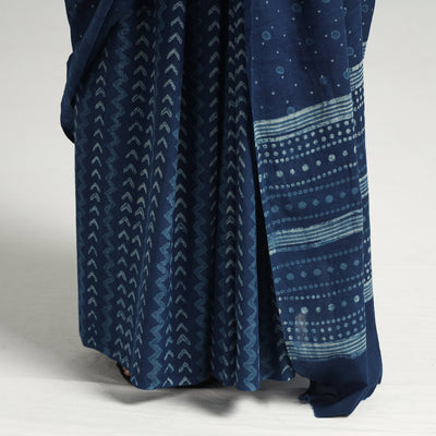 Blue - Akola Hand Block Printed Cotton Saree