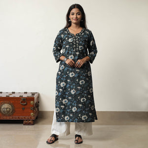 Black - Jahota Block Printed Cotton Straight Kurta 13