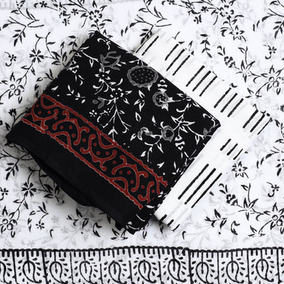 Black - 3pc Sanganeri Block Print Cotton Dress Material 03