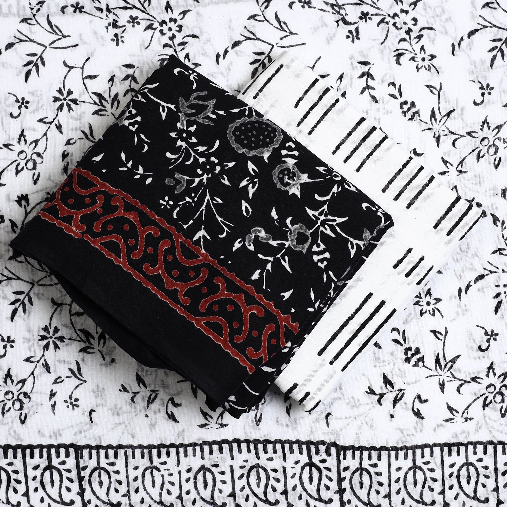 Black - 3pc Sanganeri Block Print Cotton Dress Material 03
