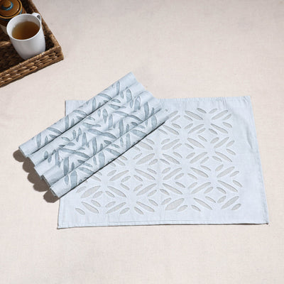 Blue - Applique Cut work Cotton Table Mats (set of 6)