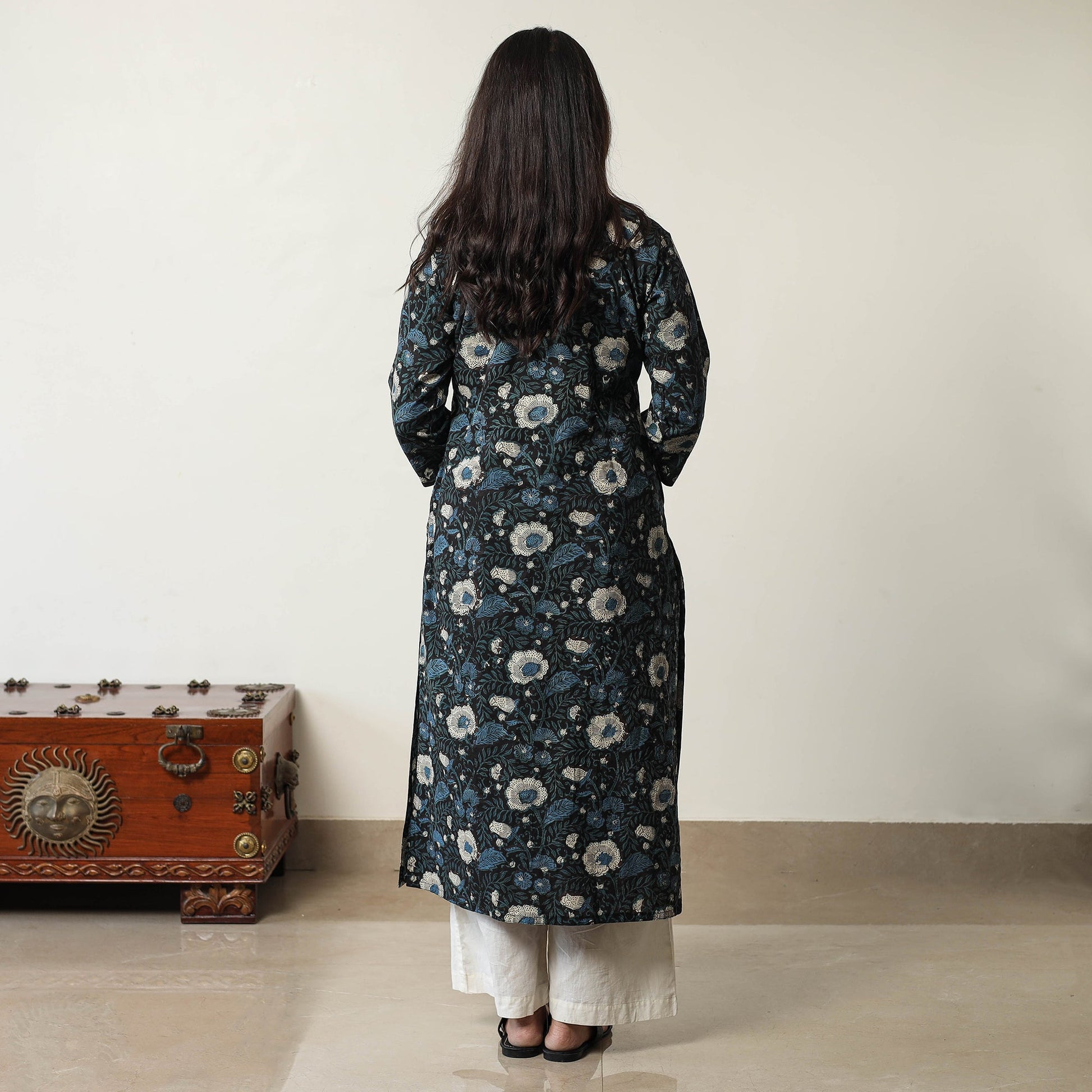 Black - Jahota Block Printed Cotton Straight Kurta 13