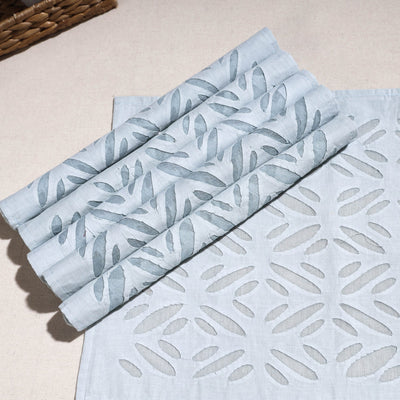 Blue - Applique Cut work Cotton Table Mats (set of 6)