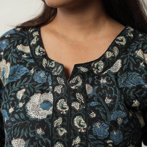 Black - Jahota Block Printed Cotton Straight Kurta 13