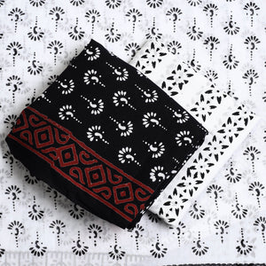 Black - 3pc Sanganeri Block Print Cotton Dress Material 06