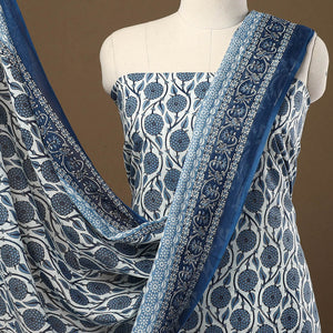 Blue - 3pc Sanganeri Block Print Cotton Dress Material 09