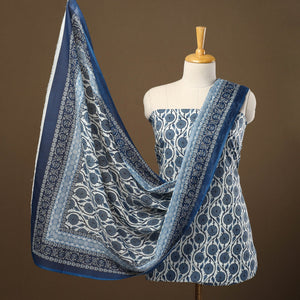 Blue - 3pc Sanganeri Block Print Cotton Dress Material 09