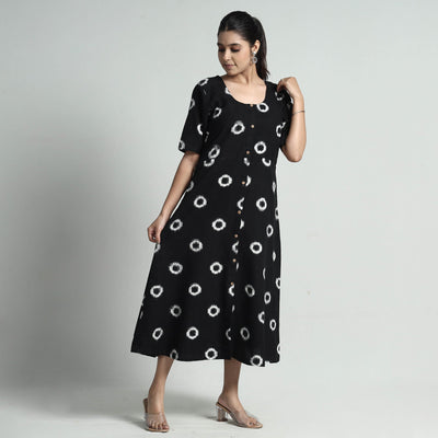 Black - Pochampally Double Ikat Weave Cotton Dress