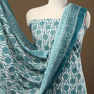 Blue - 3pc Sanganeri Block Print Cotton Dress Material 10