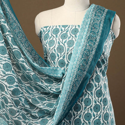 Blue - 3pc Sanganeri Block Print Cotton Dress Material 10