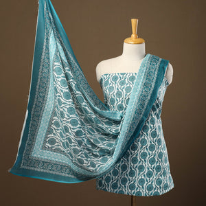 Blue - 3pc Sanganeri Block Print Cotton Dress Material 10