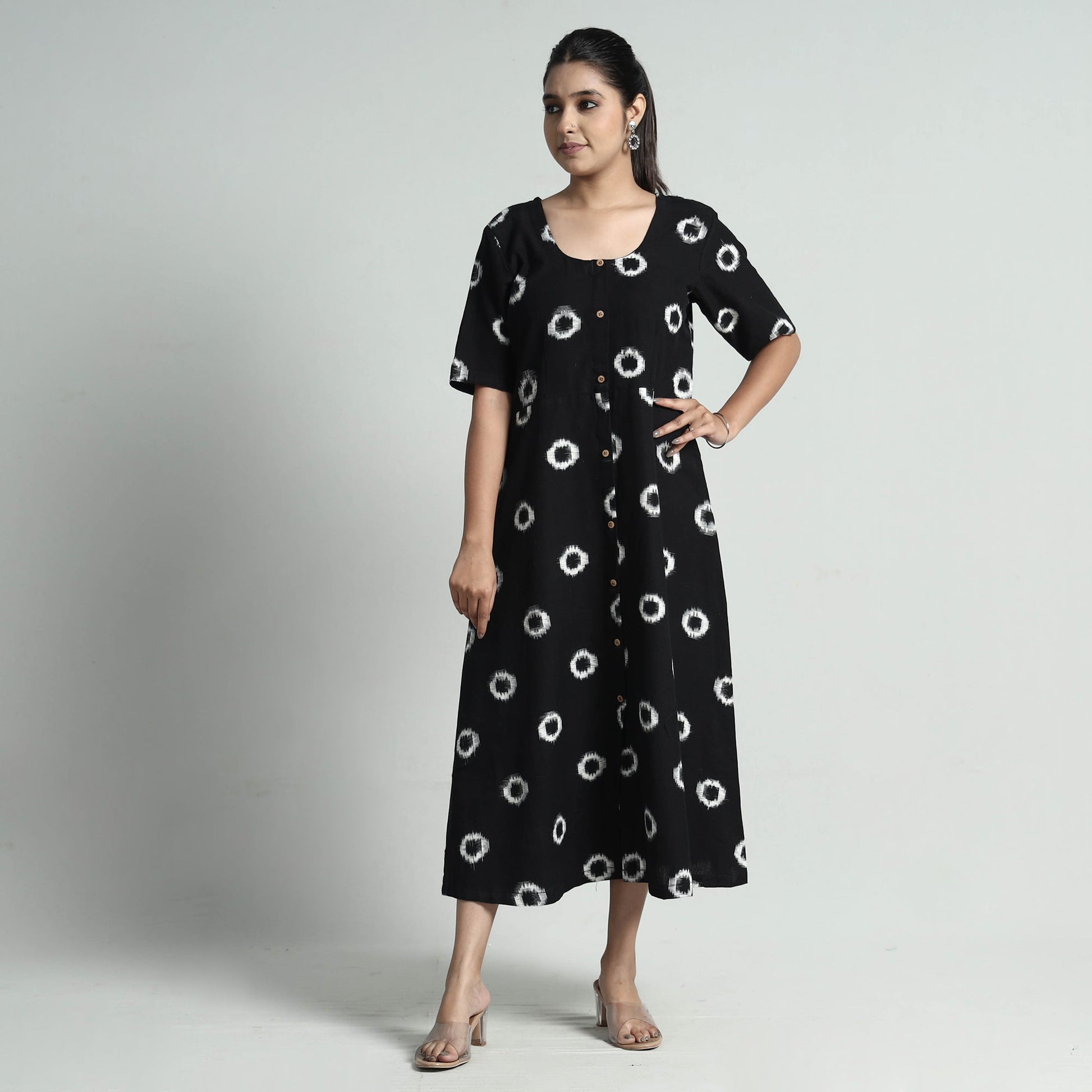 Black - Pochampally Double Ikat Weave Cotton Dress