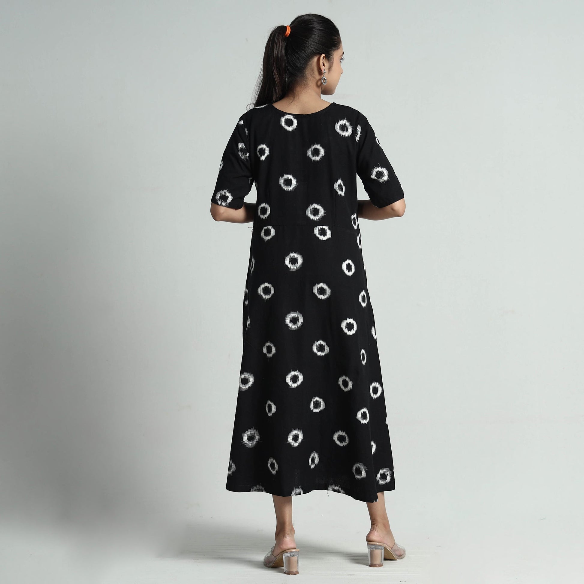 Black - Pochampally Double Ikat Weave Cotton Dress