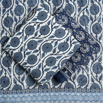 Blue - 3pc Sanganeri Block Print Cotton Dress Material 09