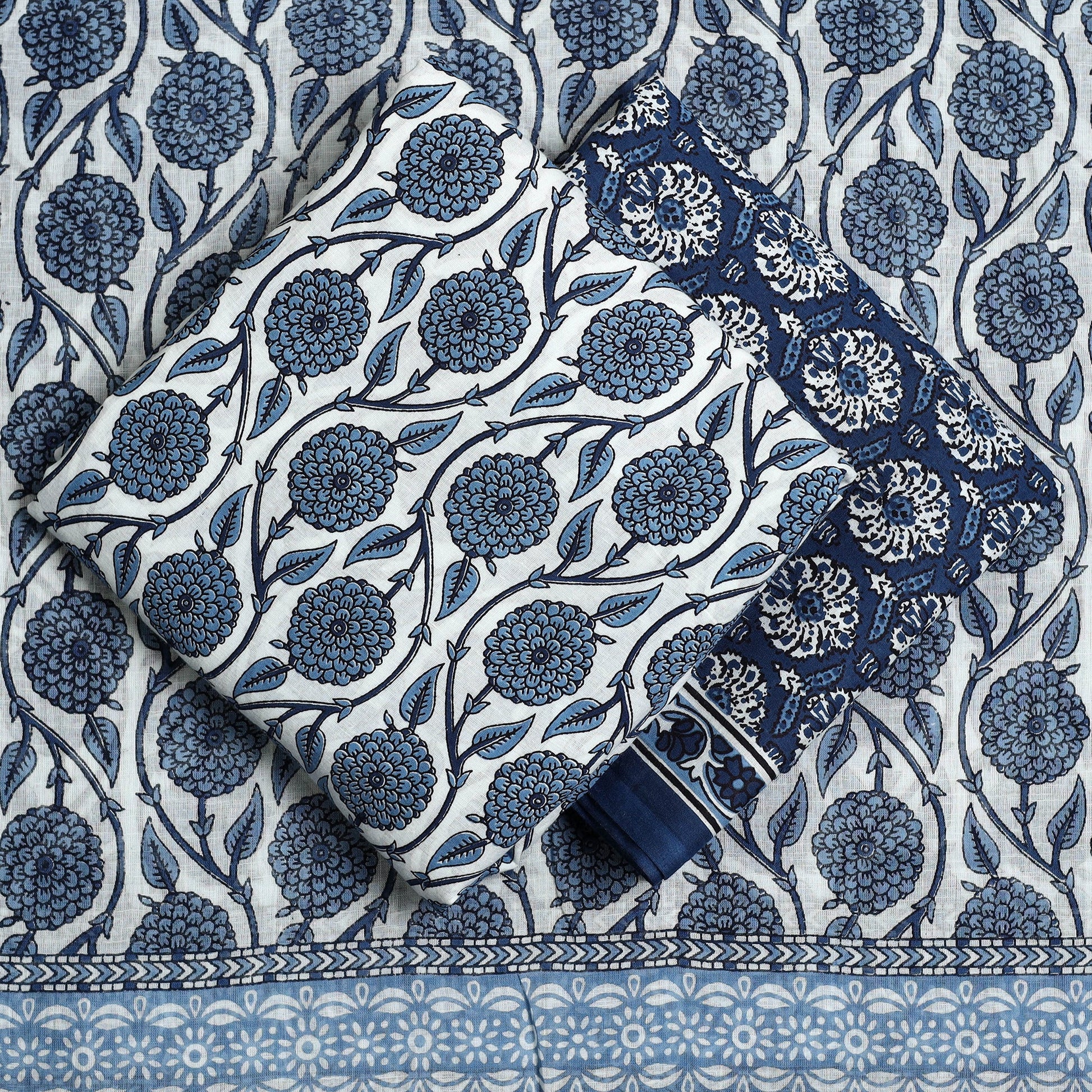 Blue - 3pc Sanganeri Block Print Cotton Dress Material 09