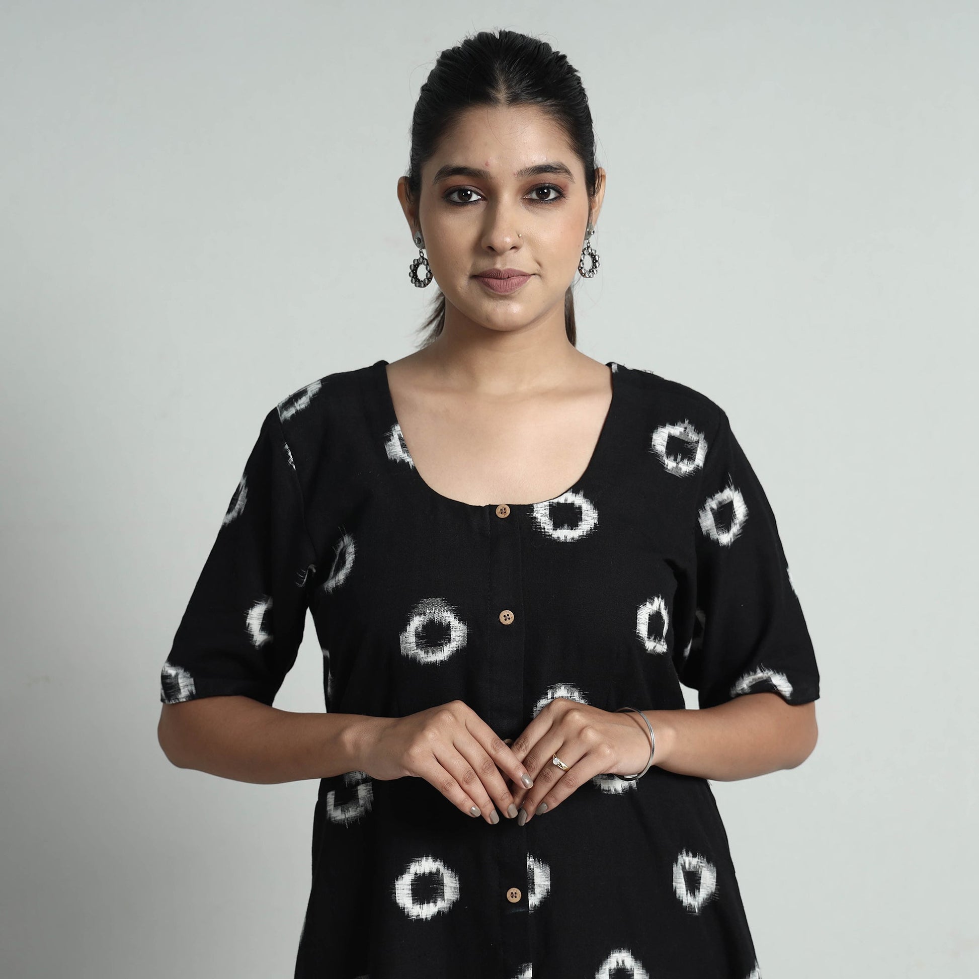Black - Pochampally Double Ikat Weave Cotton Dress