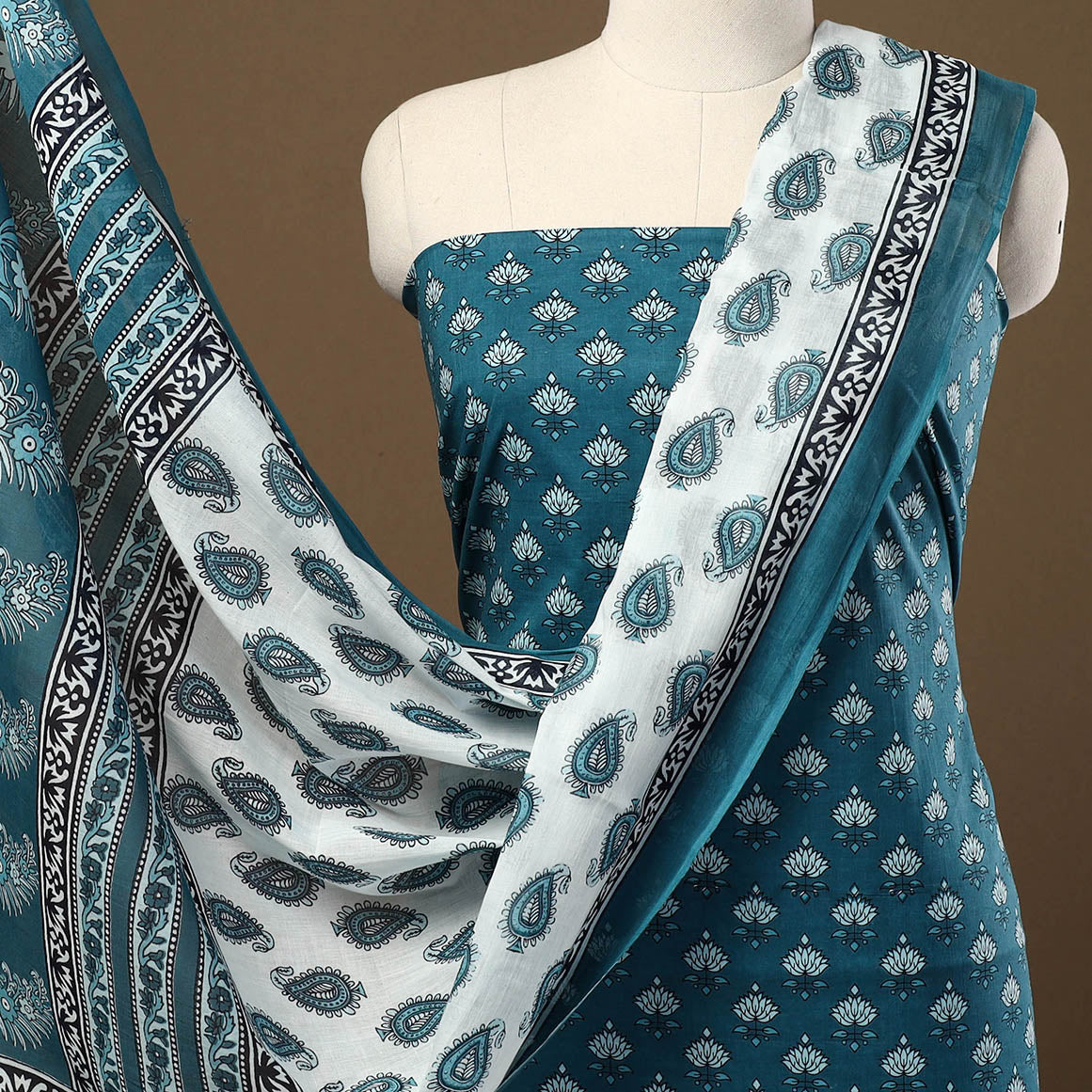 Blue - 3pc Sanganeri Block Print Cotton Dress Material 11