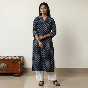 Black - Jahota Block Printed Cotton Straight Kurta 03
