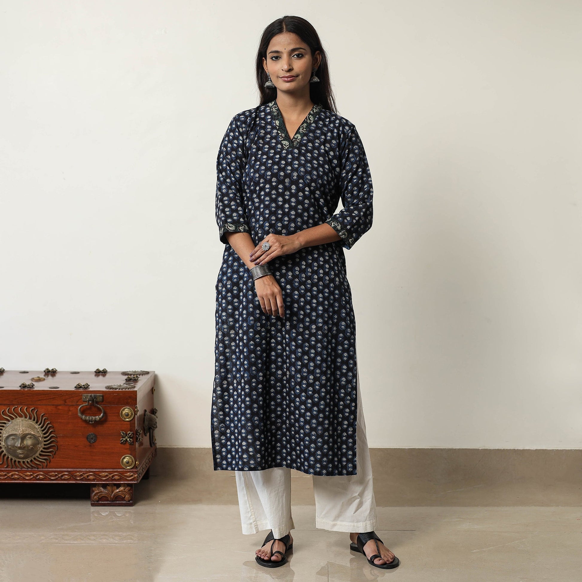 Black - Jahota Block Printed Cotton Straight Kurta 03