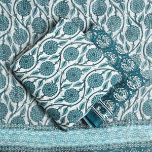 Blue - 3pc Sanganeri Block Print Cotton Dress Material 10