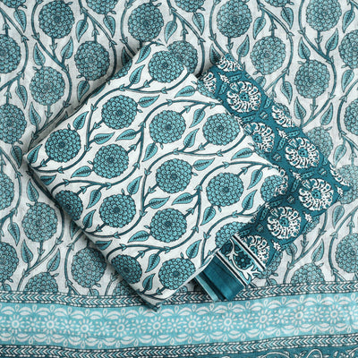Blue - 3pc Sanganeri Block Print Cotton Dress Material 10