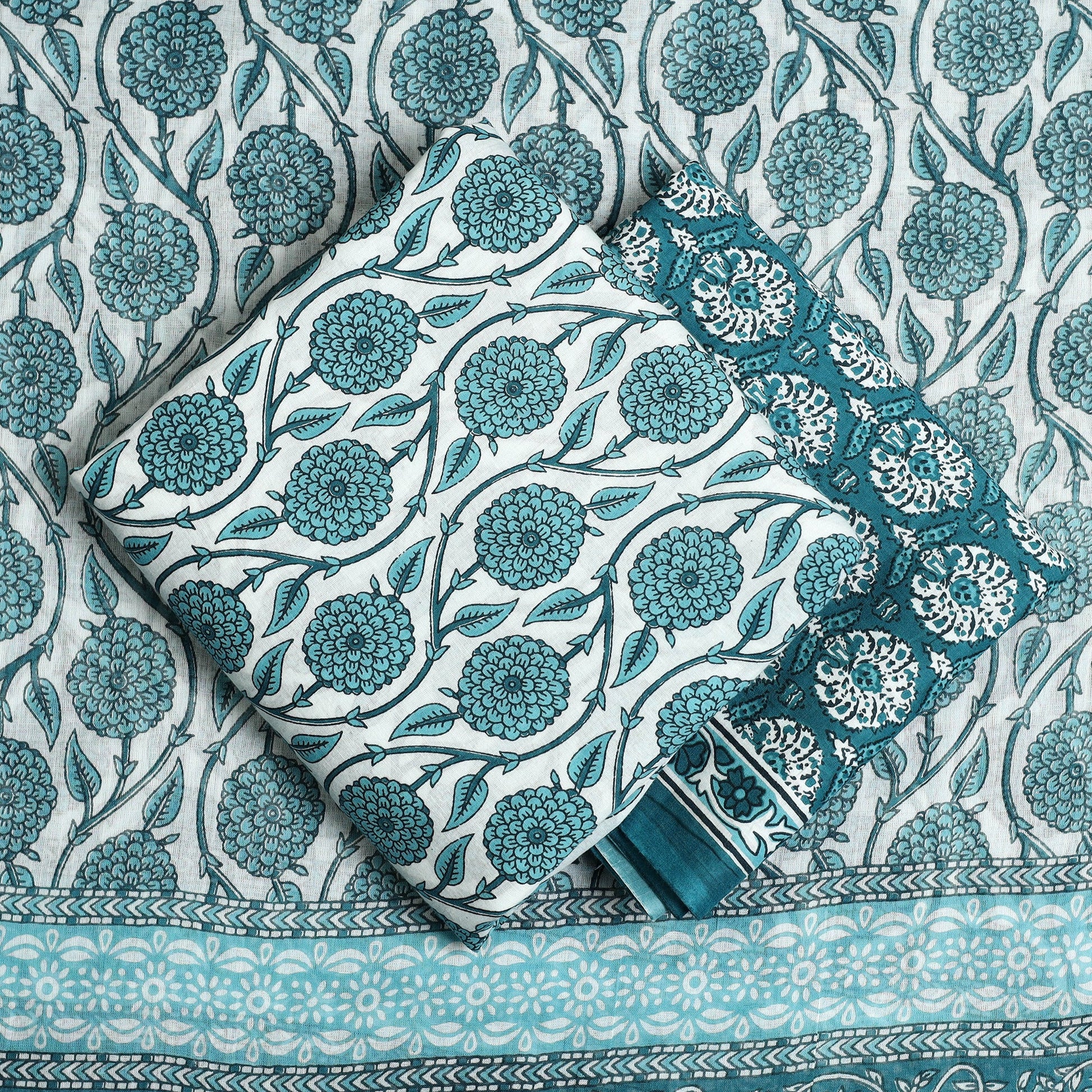 Blue - 3pc Sanganeri Block Print Cotton Dress Material 10