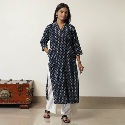 Black - Jahota Block Printed Cotton Straight Kurta 03