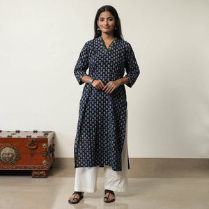 Black - Jahota Block Printed Cotton Straight Kurta 03