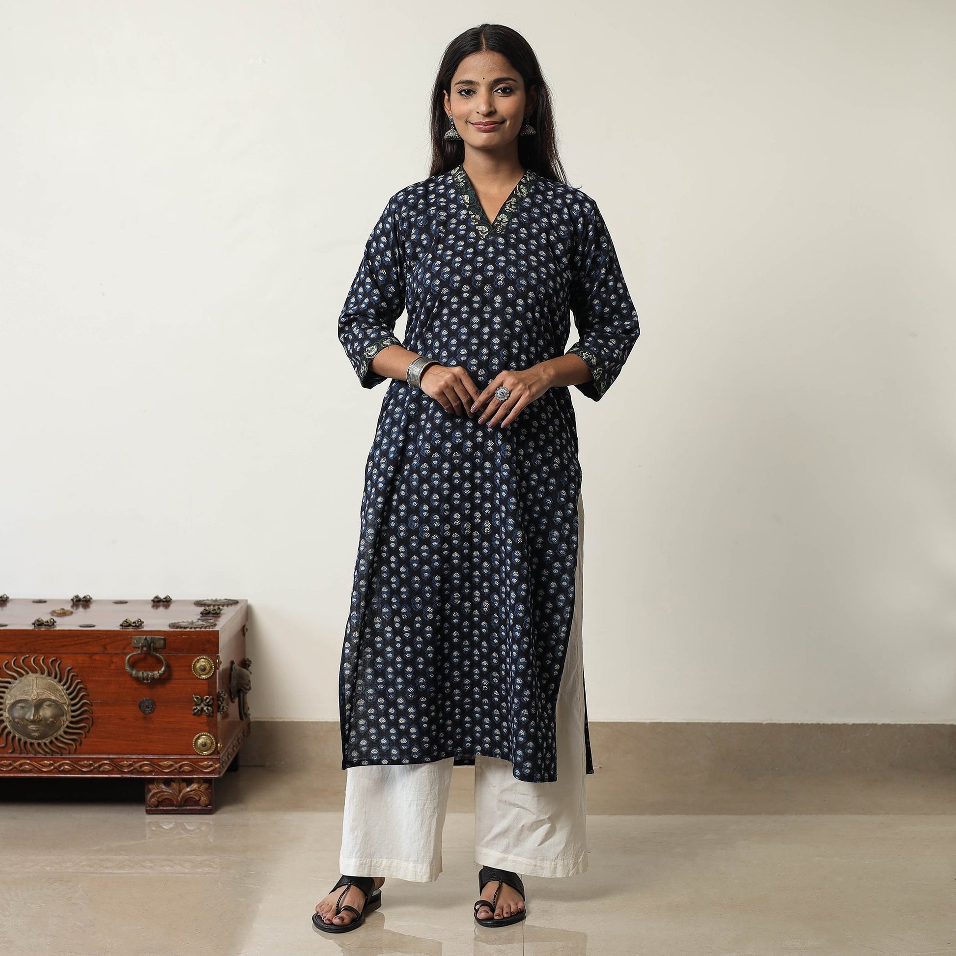 Black - Jahota Block Printed Cotton Straight Kurta 03