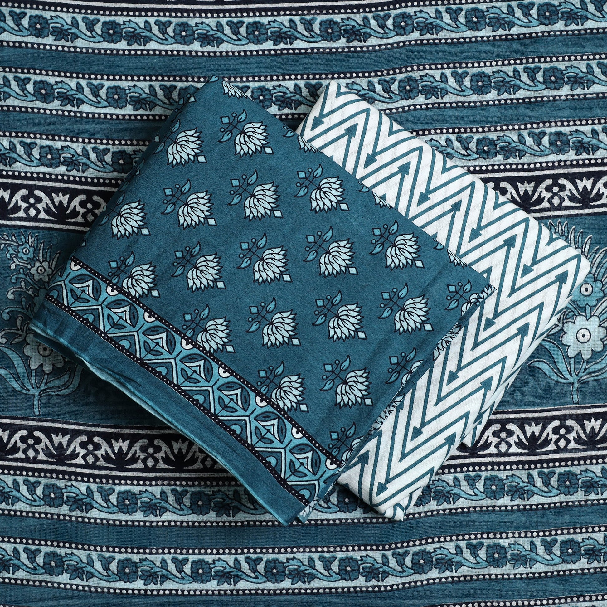 Blue - 3pc Sanganeri Block Print Cotton Dress Material 11