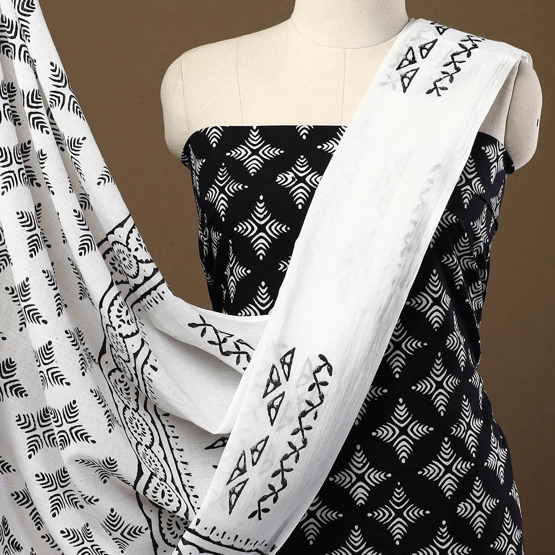 Black - 3pc Sanganeri Block Print Cotton Dress Material 13