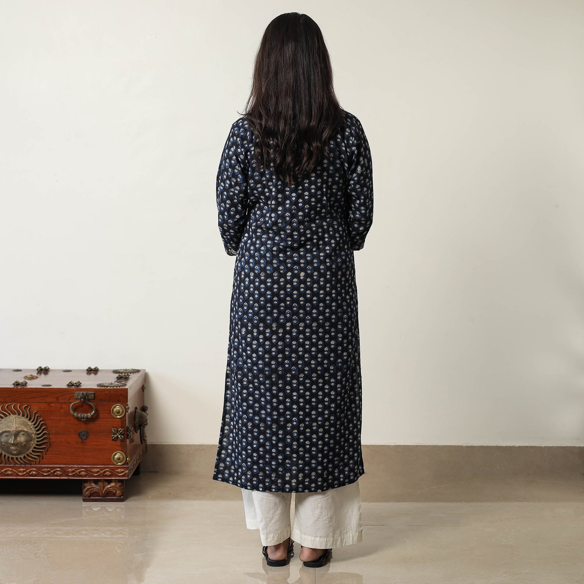 Black - Jahota Block Printed Cotton Straight Kurta 03