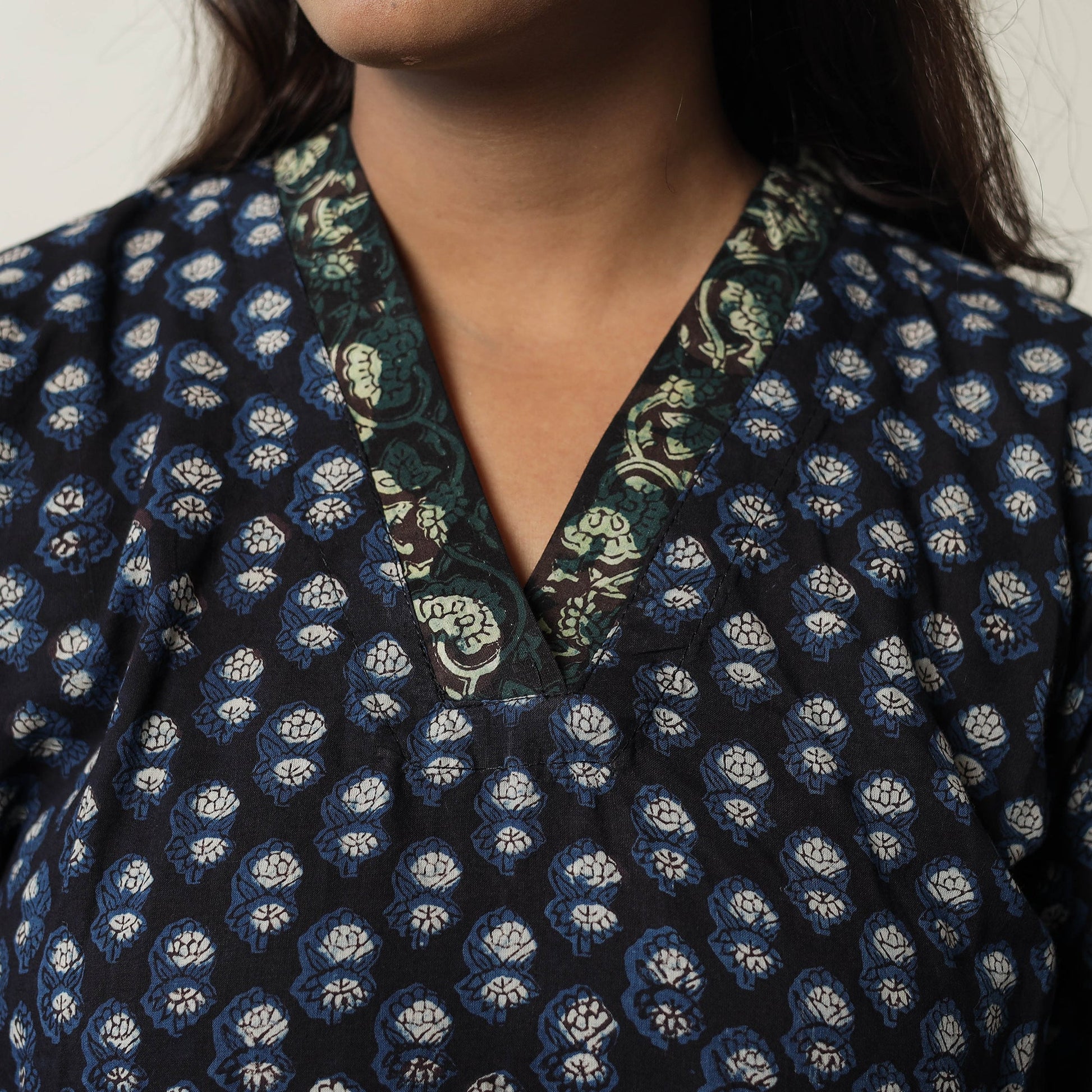 Black - Jahota Block Printed Cotton Straight Kurta 03