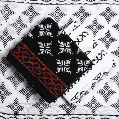 Black - 3pc Sanganeri Block Print Cotton Dress Material 13