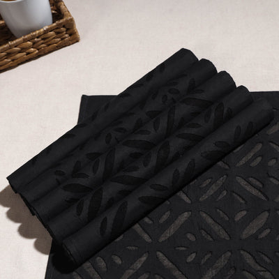 Black - Applique Cut work Cotton Table Mats (set of 6)