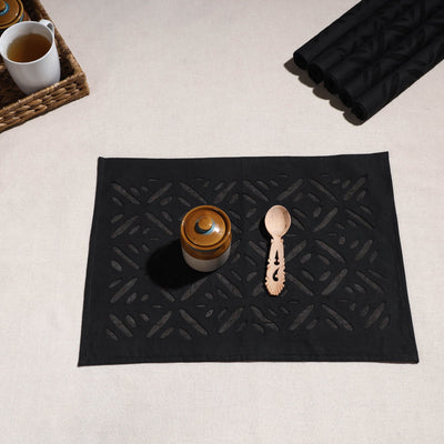 Black - Applique Cut work Cotton Table Mats (set of 6)
