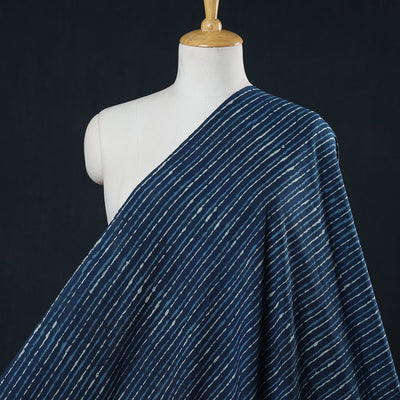 Blue -  Pipad Block Printed Mulberry Silk Cotton Handloom Fabric