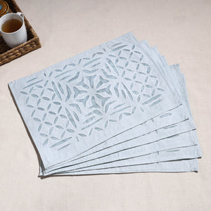 Blue - Applique Cut work Cotton Table Mats (set of 6)