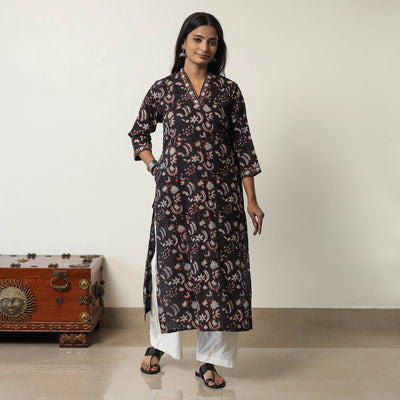 Black - Jahota Block Printed Cotton Straight Kurta 02