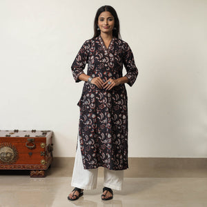 Black - Jahota Block Printed Cotton Straight Kurta 02