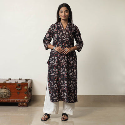Black - Jahota Block Printed Cotton Straight Kurta 02