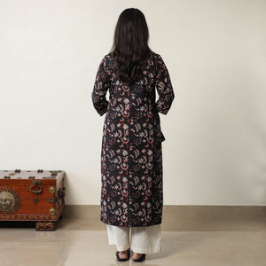 Black - Jahota Block Printed Cotton Straight Kurta 02